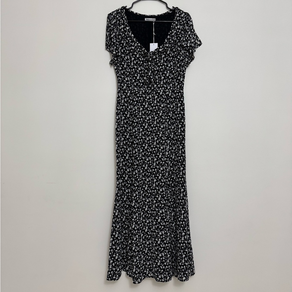 Reformation Talleen Floral Ruffle Maxi Dress in Maria Black and White